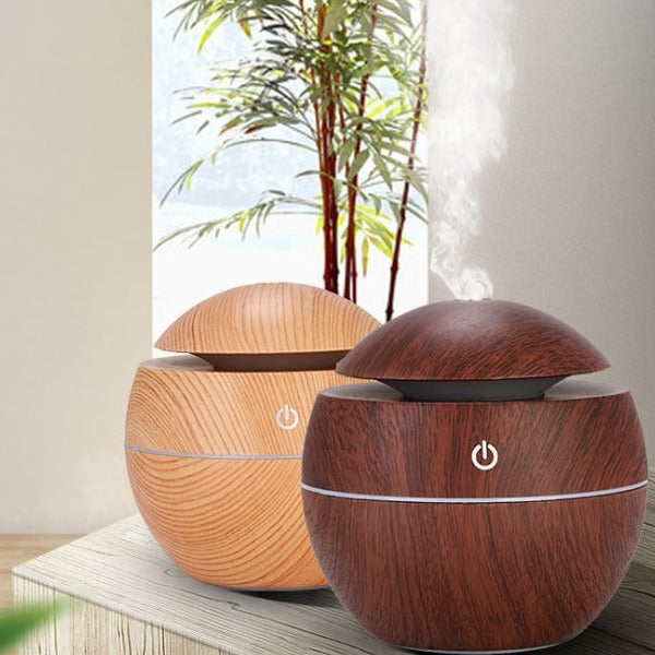 Natural Wooden Grain Essential Oil Diffuser with LED Light